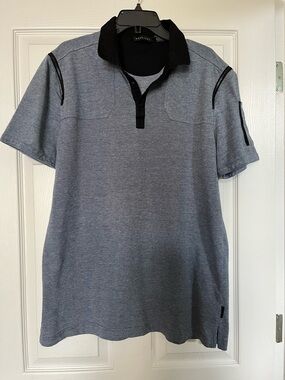 Sean John Men's Heather Blue Polo with Black Collar